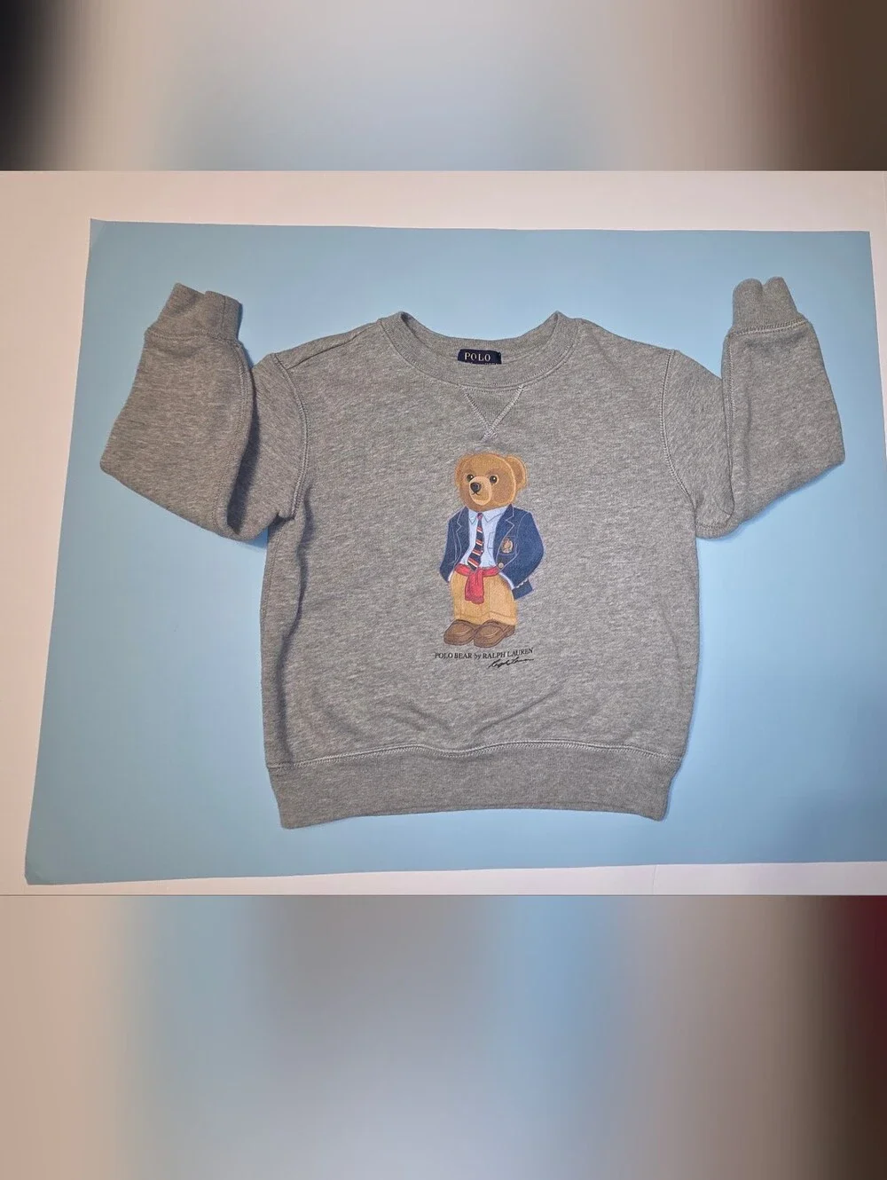Ralph Lauren Polo Kids' Grey Bear Graphic Sweatshirt Size 5
